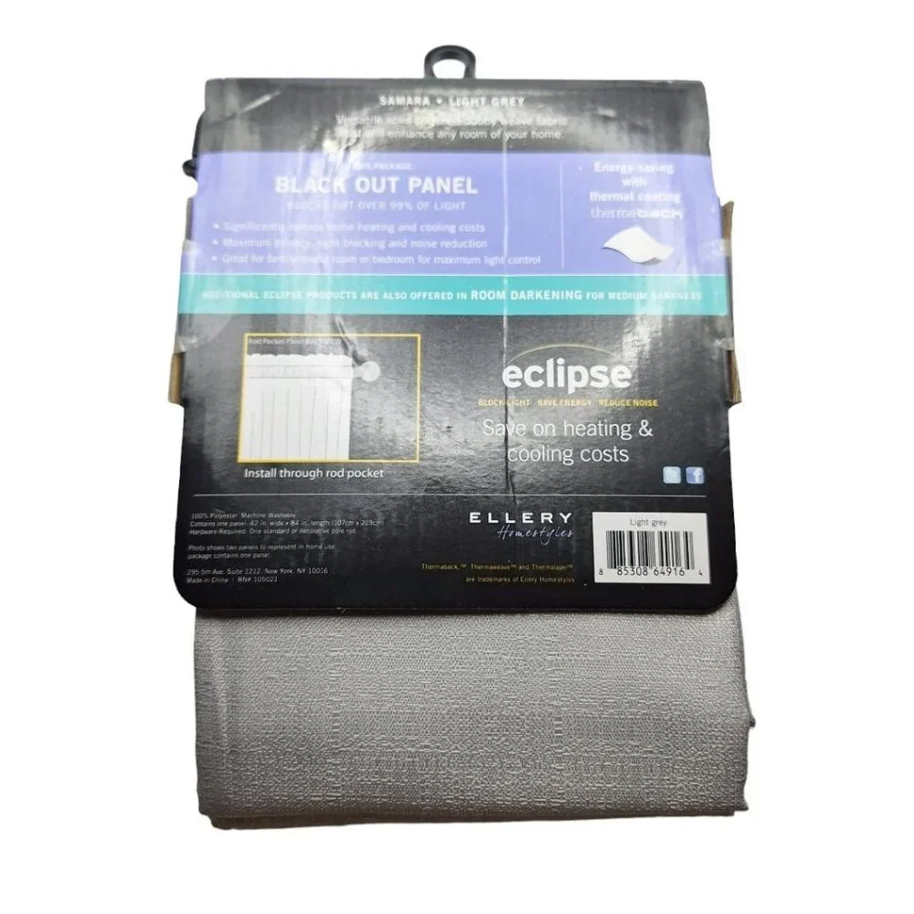 Eclipse Blackout One Rod Pocket  42 Inch Wide 84 Inch Length Light Grey Samara‎